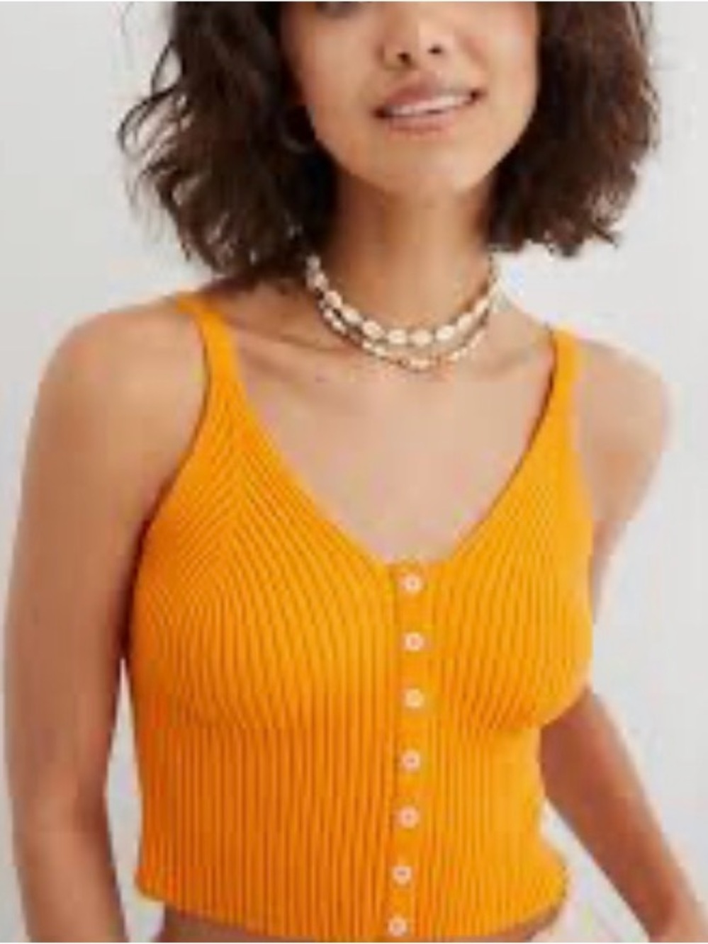 aerie Orange Ribbed Button-Front Tank Top - Picture 2 of 7